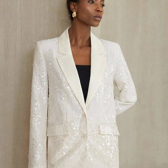 White Elegant Women's Sequin Style Chic Blazer - Picture 6 of 9
